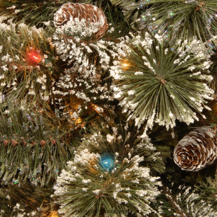Trees | National Tree Company Pre-Lit Artificial Slim Christmas Tree Glittering Pine Green Multicolor Lights Power ConnectDecorated with Pine Cones Includes Stand 9 Feet F2L4F68